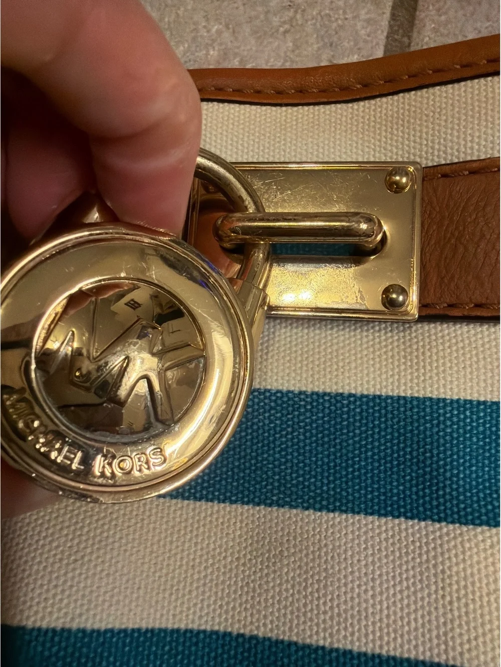 Michael Kors Hamilton Striped Canvas Mini Tote Bag
